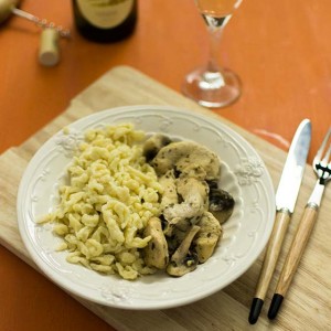 Recette alsacienne de spaetzlés poulet champignons