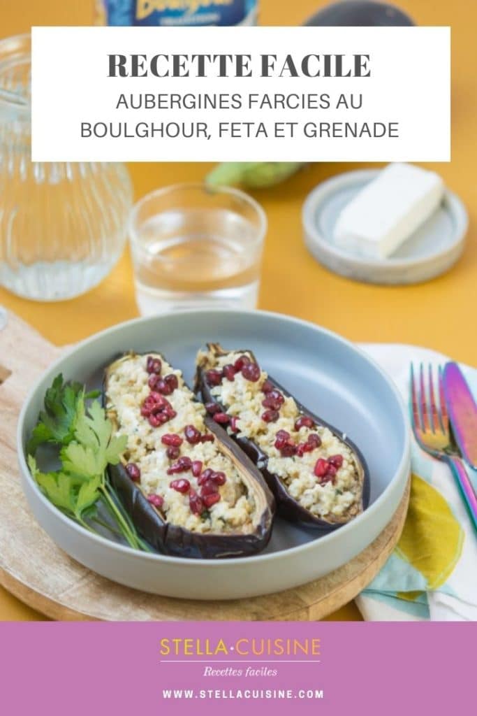 Recette d'Aubergines farcies au boulghour, feta et grenade. Recette facile avec du boulgour, aux saveurs méditérannéennes !