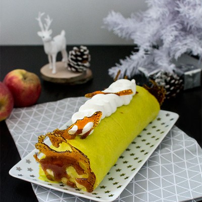 Recette de Noël : Bûche au chocolat blanc et pommes caramélisées façon Tatin