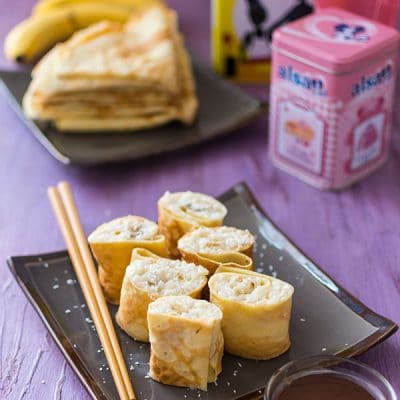 Recette de Makis de crêpes, riz au lait, banane et chocolat {Concours avec Alsa et Maïzena}