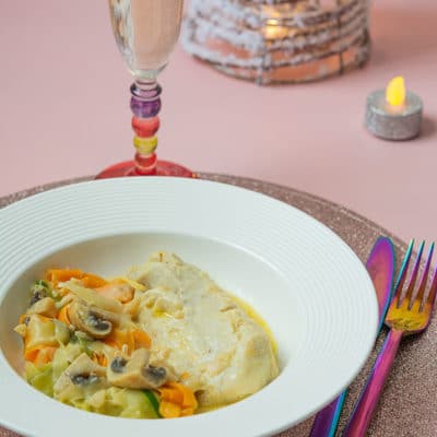Recette de Filets de colin au champagne, tagliatelles de légumes (recette Cookeo)