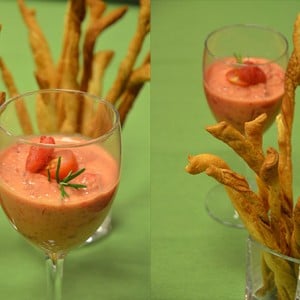 Recette de dip de tomates et framboises, flûtes feuilletées