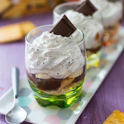Verrines crème de marron, banane et chantilly straciatella