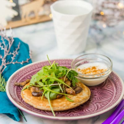 Noël végétarien : Blini de sarrasin, champignons, crème aigre (sans gluten)