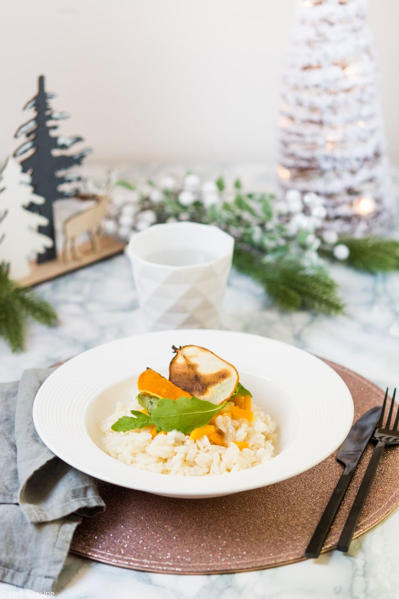 Recette de Noël végétarien : risotto de butternut, poire et gorgonzola