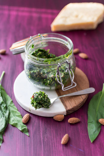 Recette de Pesto à l'ail des ours, recette facile et rapide de pesto avec l'ail sauvage des bois, appelé ail des ours. Une feuille très savoureuse et piquante au bon goût d'ail !