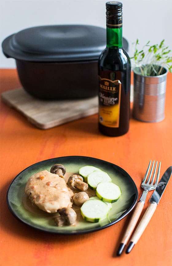 Recette de Poulet au vinaigre et champignons