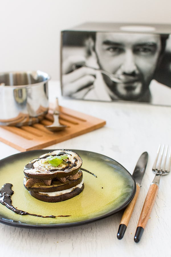 Recette de Millefeuille d'aubergines, agneau, ricotta, et balsamique à la menthe {Le défi de Cyril Lignac et ses ustensiles}