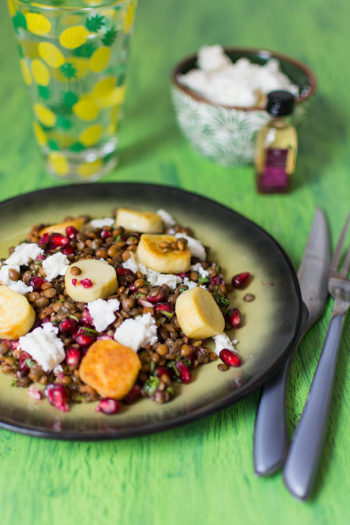 Recette de Salade de lentilles, quenelles, grenade et feta