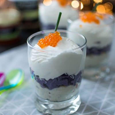 Recette de Verrine Saint-Jacques, Vitelotte et chantilly salée