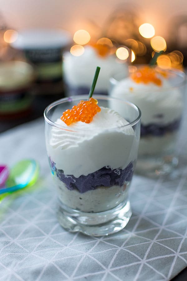 Recette de Verrine Saint-Jacques, Vitelotte et chantilly salée