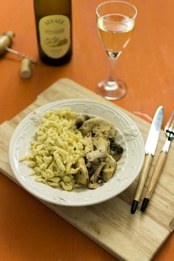 Recette alsacienne de spaetzlés poulet champignons